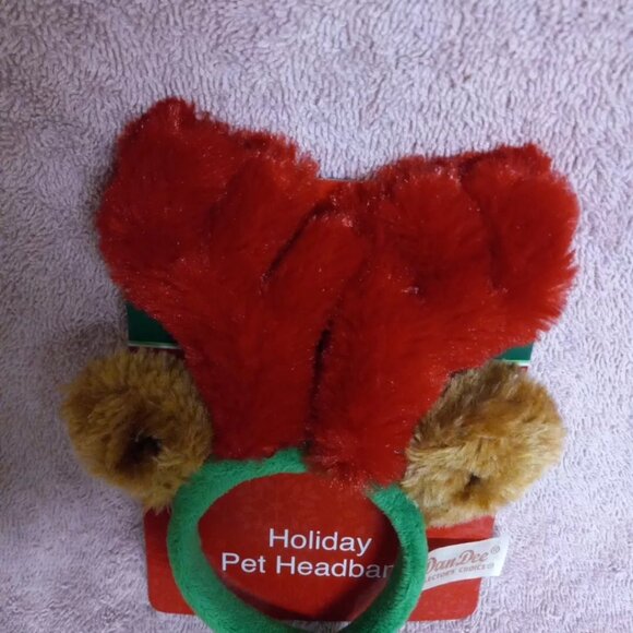 Antlers Pet Headband Costume Reindeer Christmas Red Green Brown Adjustable - Picture 2 of 9